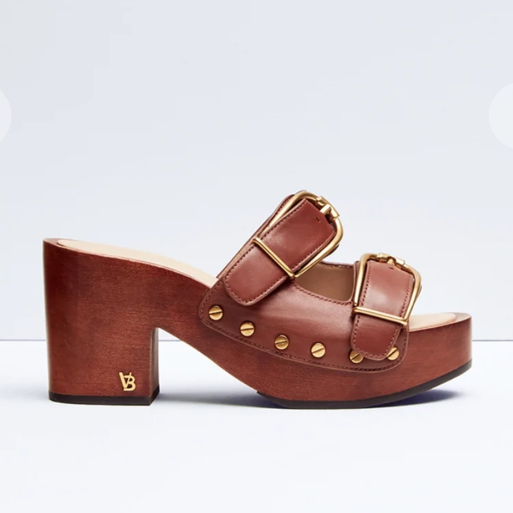 Veronica Beard Halifax Leather Studded Buckle Clogs Size 9.5 M Brown Haz… - Picture 5 of 12